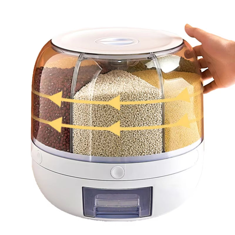 Freshkeep™ 360° Rotating Rice & Grain Dispenser – 6KG Airtight Moisture-Proof Food Storage Container